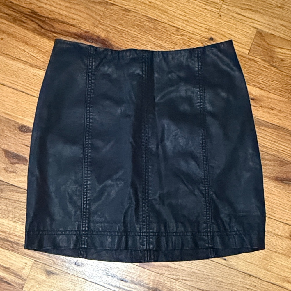 Free People Black Leather Mini Skirt